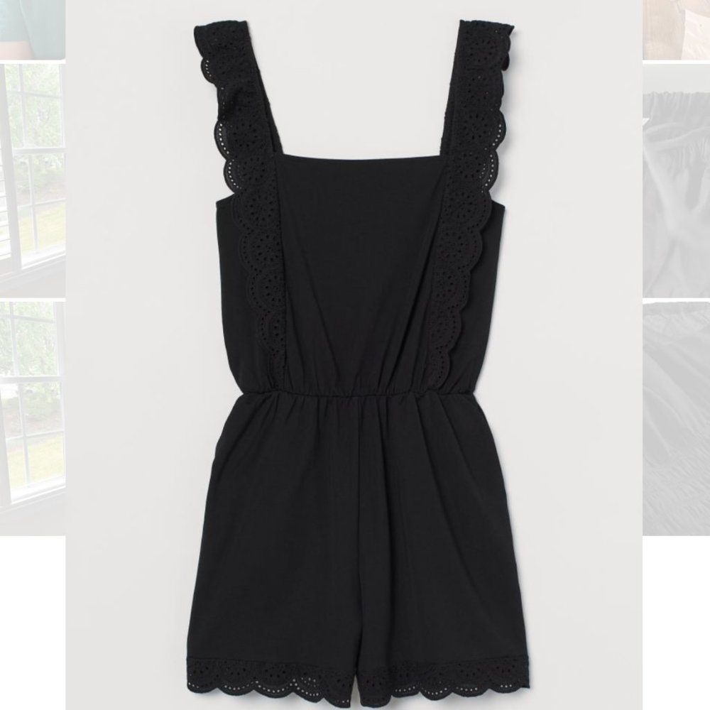 H&M Eyelet-trimmed Romper in Black Size Small